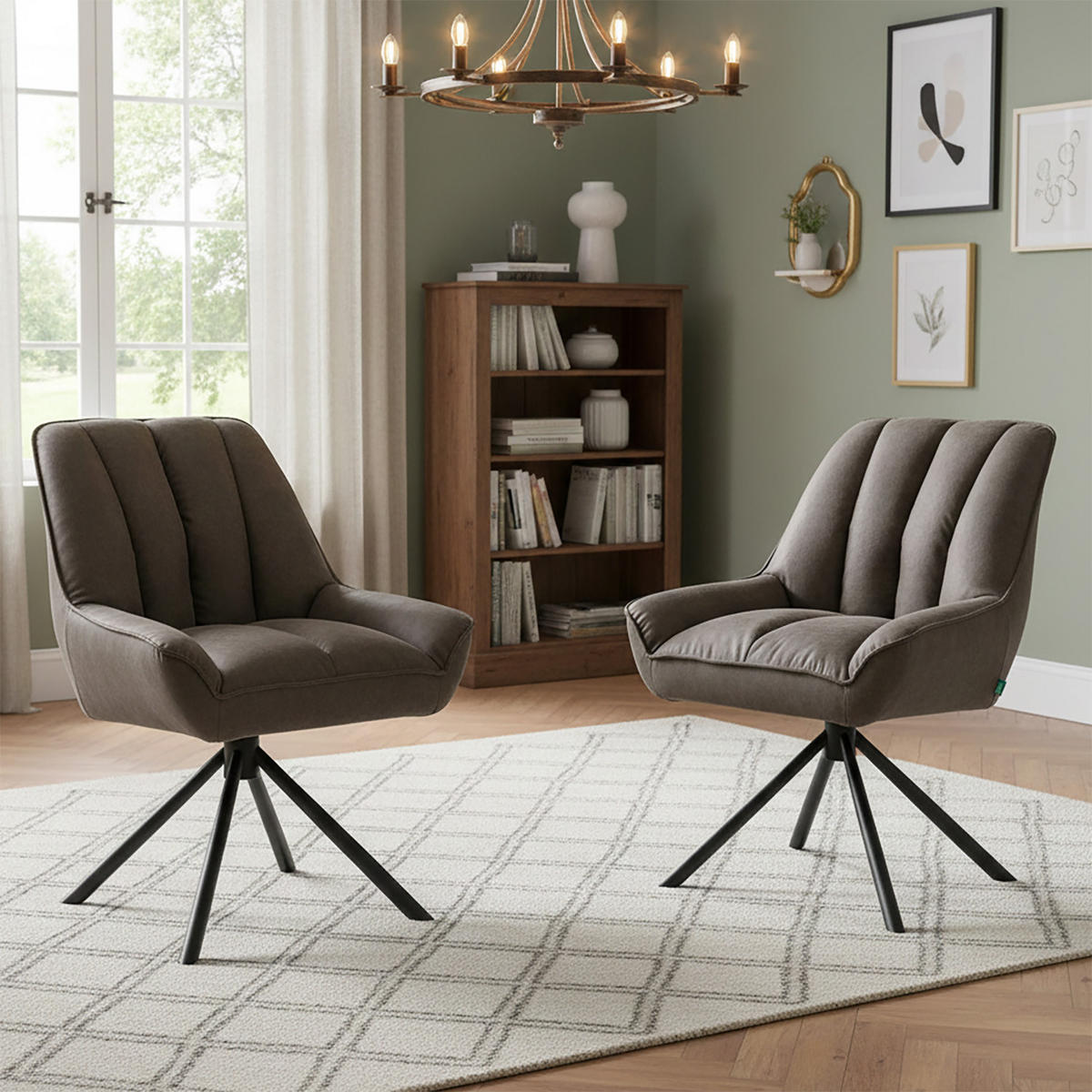 DREHSTUHL Mika-Mira 2er-Set - Taupe/Schwarz, Textil/Metall (60/88/68cm) - DUBI Möbel