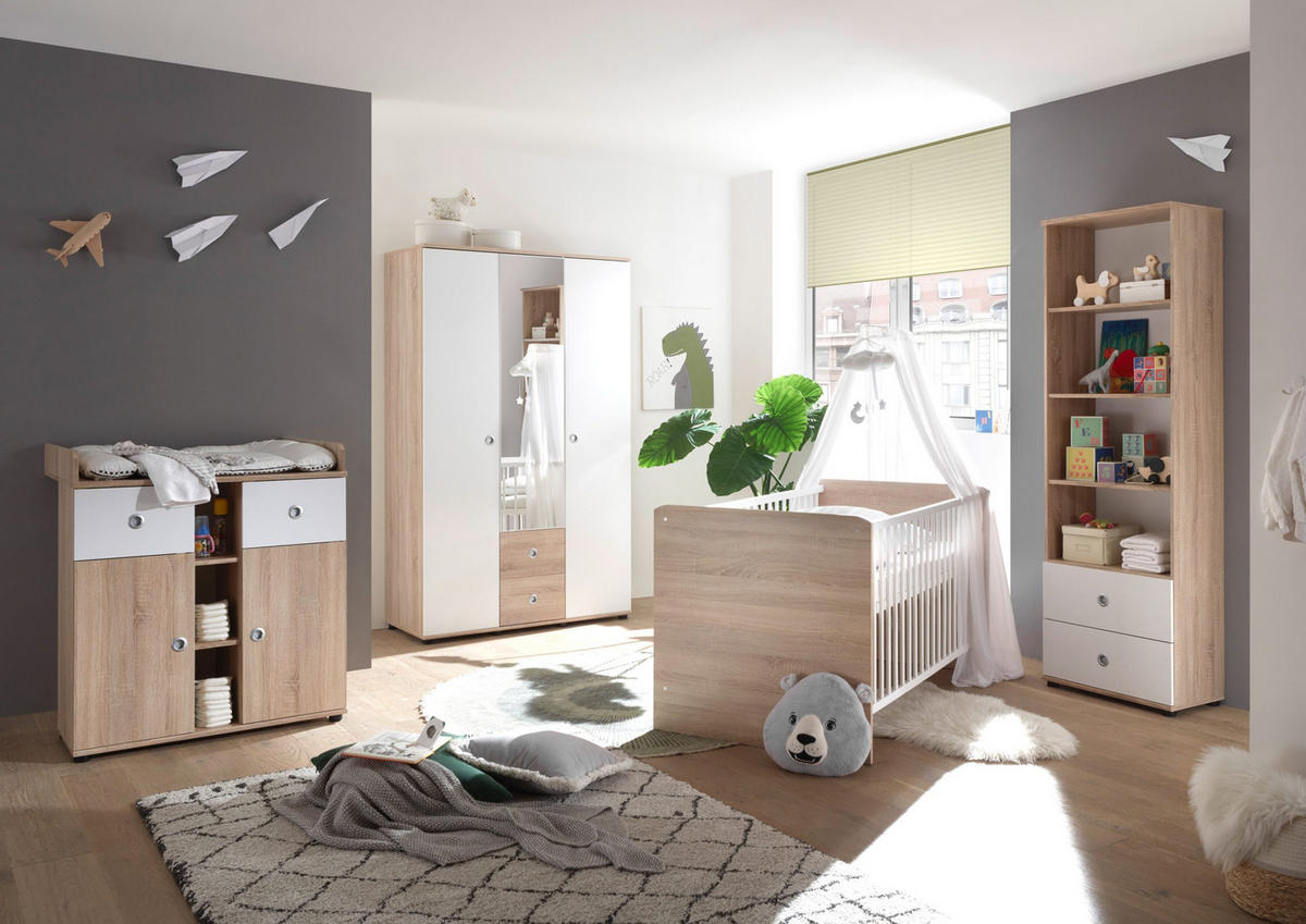 BABYZIMMER Wiki in Eiche Sonoma und Weiß 5 teilig - Braun, Holzwerkstoff (120/200/80cm)