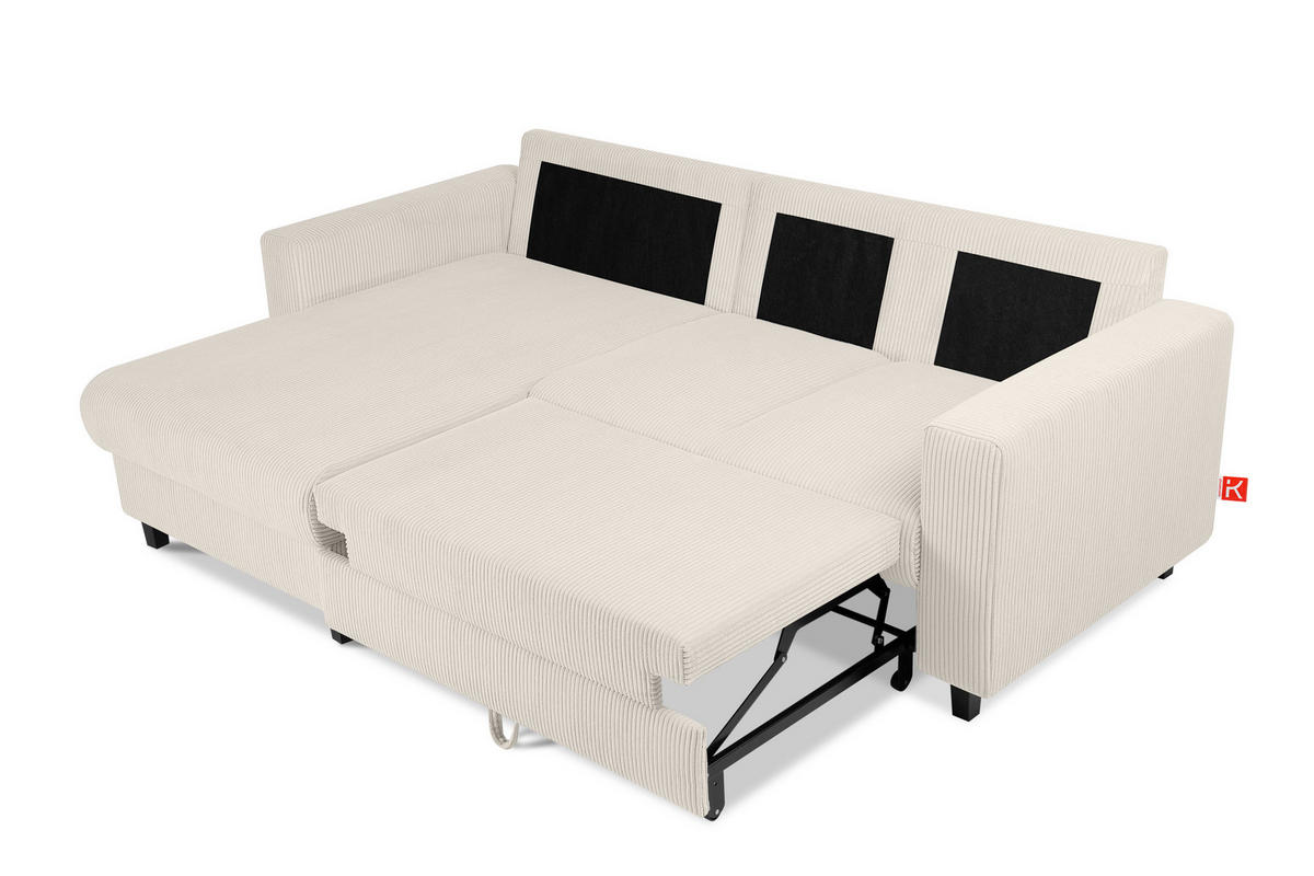 ECKSCHLAFSOFA EGRET Links mit Bettkasten, Cord-Stoff, cremefarben - Creme, Textil (234/90cm) - KONSIMO®