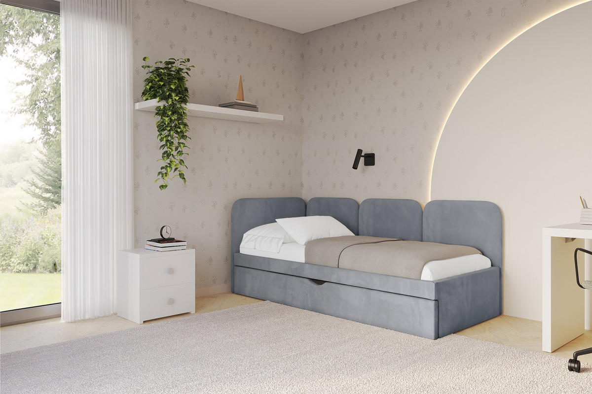 EINZELLBETT Jugendbett mit Bettkasten, Rechts - ALVY 80x200 Grau - Grau, Holzwerkstoff/Textil (80/200cm) - ALTDECOR