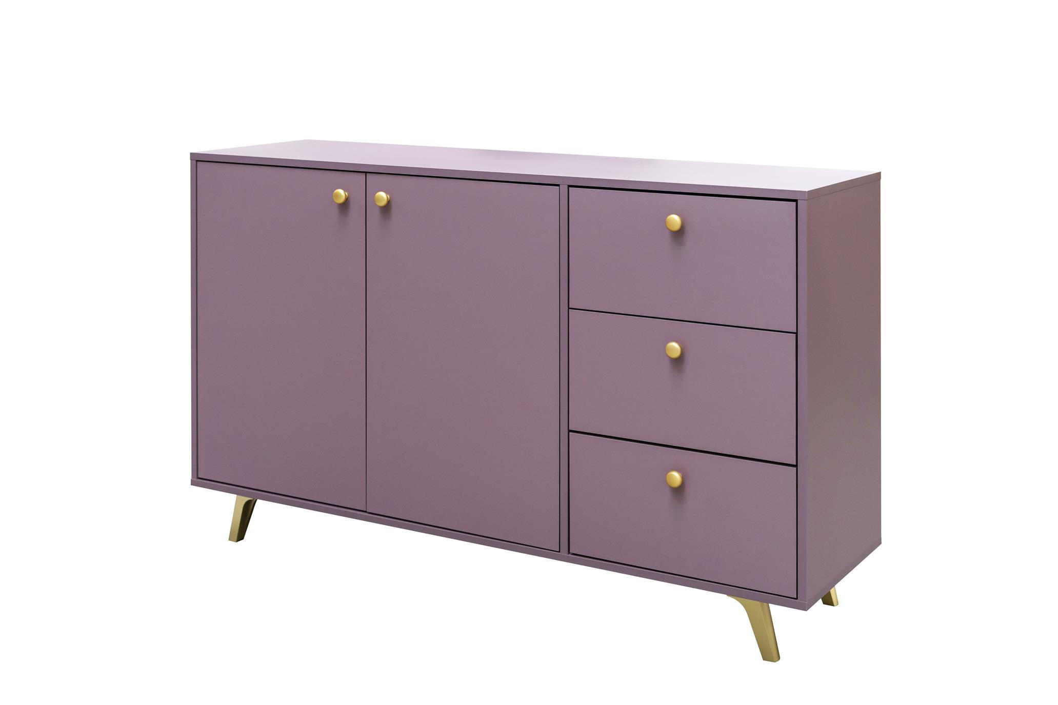KOMMODE Rainbow Pflaum, Kombikommode mit Schubladen - Pflaume/Goldfarben, Holzwerkstoff (139/86/41cm) - Bettso