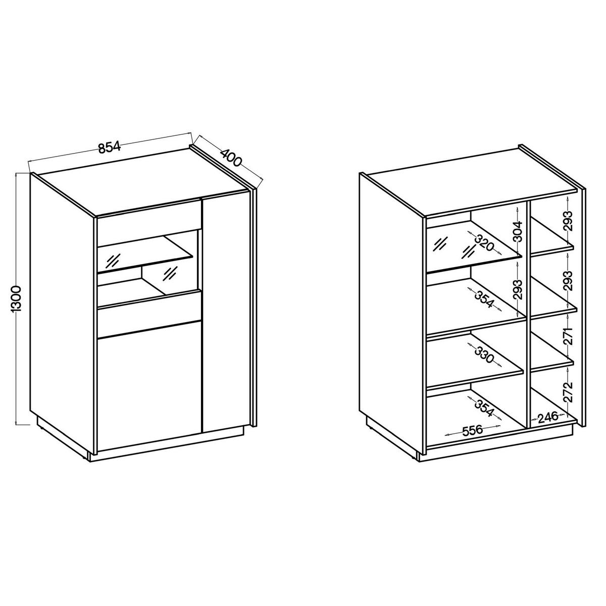 VITRINE Kobbe Beige / Nussbaum 85 cm - Beige, Holzwerkstoff (85.4/130/40cm) - Selsey