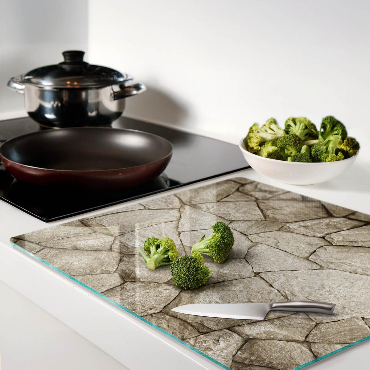 GLASPLATTE 60x52 cm Steinmauer - Beige, Glas (60/0.4/52cm) - TULUP