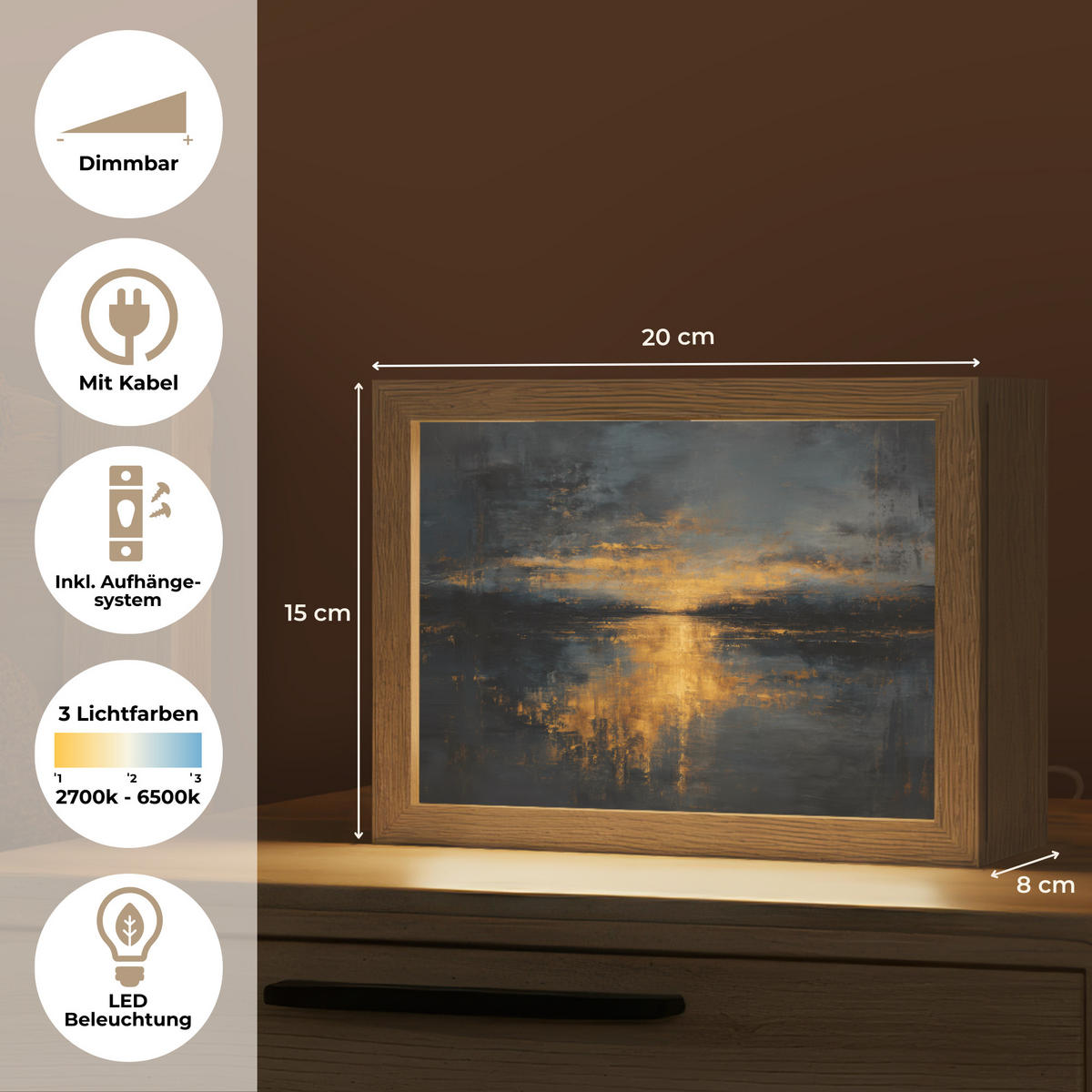 TISCHLEUCHTE Goldene Reflexion auf dem Wasser 20x15 cm - Beere, Holzwerkstoff (8/20/15cm) - OnlyWow