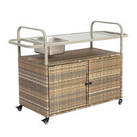OUTDOOR-BARWAGEN 131 cm Beige Stahl & Rattan – Servierwagen mit Eisbehälter, Schrank & Lenkrollen - Beige, Metall (131/91/50cm) - Urban Meuble