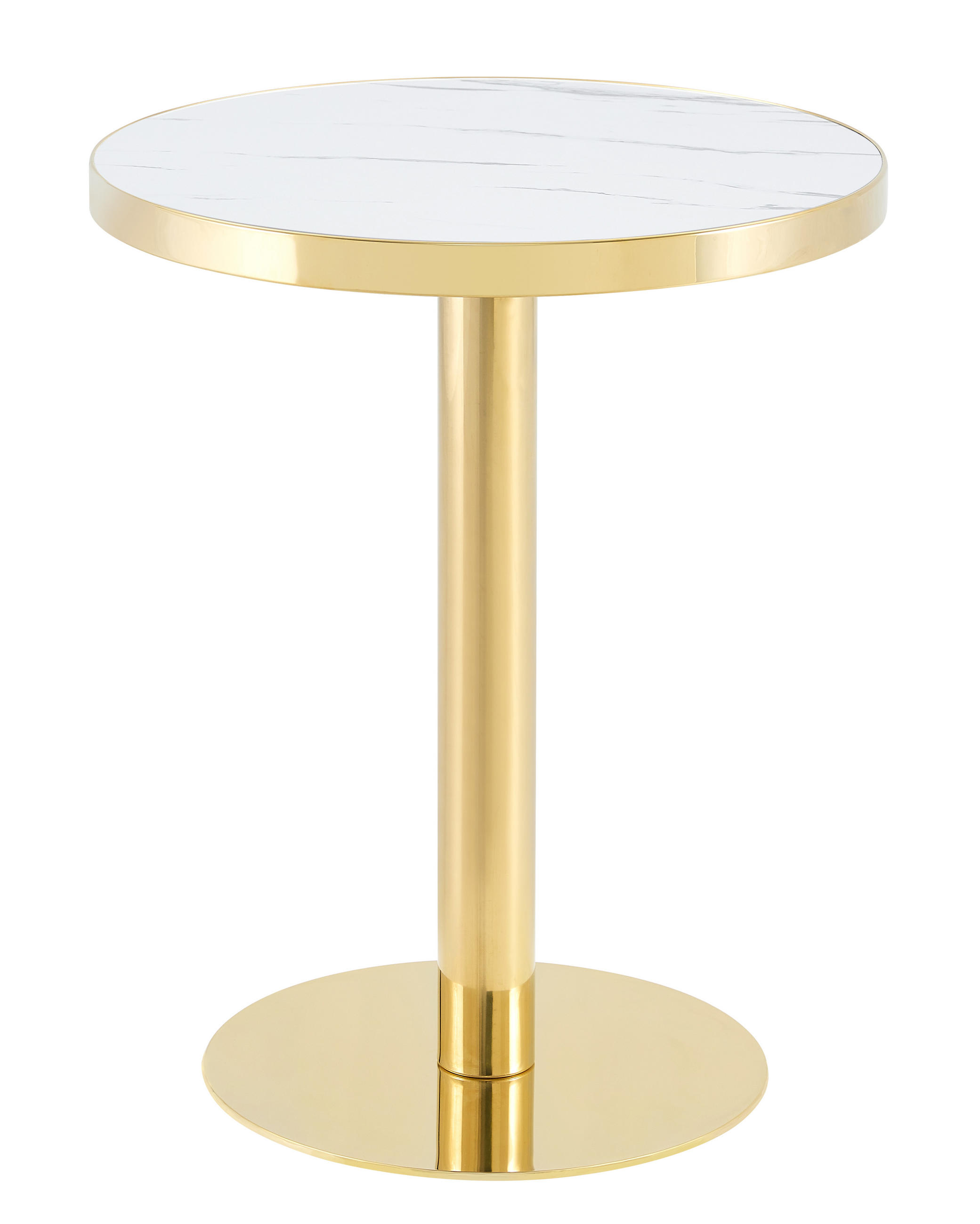 COUCHTISCH Beistelltisch rund mit Marmoroptik und Gold Edelstahlfuß, UV Beschichtung, kompakt Wohnzimmer Büro modern - Goldfarben/Weiß, Holzwerkstoff/Metall (60/60/74cm) - EVRYAE
