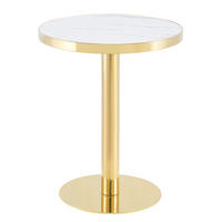 COUCHTISCH Beistelltisch rund mit Marmoroptik und Gold Edelstahlfuß, UV Beschichtung, kompakt Wohnzimmer Büro modern - Goldfarben/Weiß, Holzwerkstoff/Metall (60/60/74cm) - EVRYAE