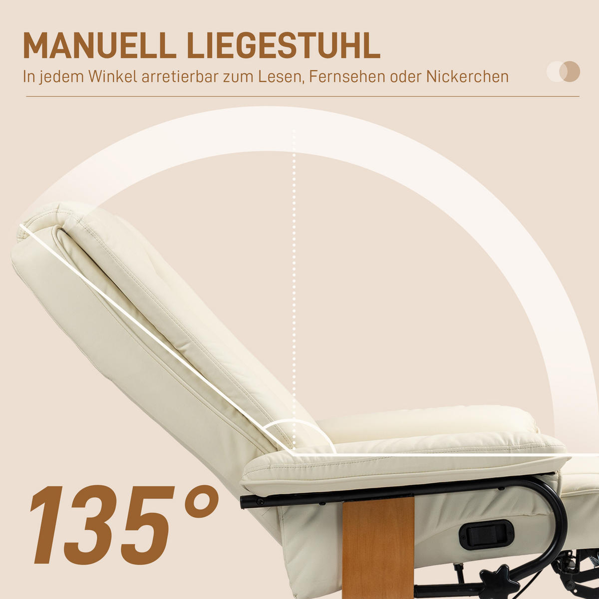 RELAXSESSEL Drehbar Fernsehsessel mit Liegefunktion, Fußstütze, Cremeweiß - Creme, Leder (88/103/78cm) - HOMCOM