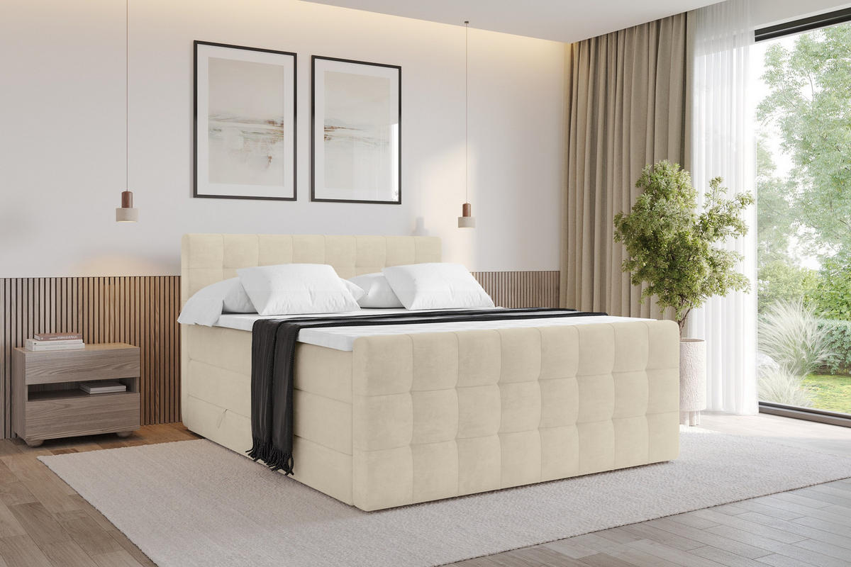 BOXSPRINGOVÁ POSTEL s matrací H3/H4 - IGAN-Z KING - 120x200 cm Béžová - béžová, kompozitní dřevo (123/200cm) - ALTDECOR