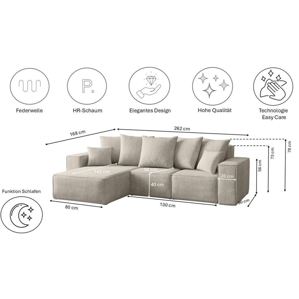 Thumbnail - Kaiser Möbel Ecksofa, Hellgrau, Textil, einzeln stellbar,L-Form, 262x168 cm, Wohnzimmer, Sofas & Couches, Wohnlandschaft...