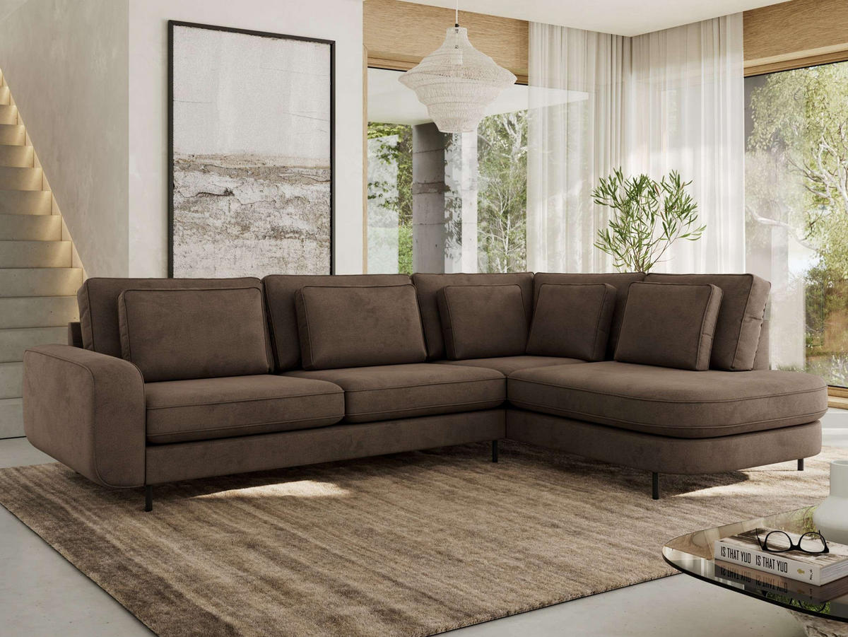 ROHOVÁ SEDAČKA CALENO L - Hnědá Samet - Levá Strana - černá/hnědá, kov/textil (317/225cm) - MKS