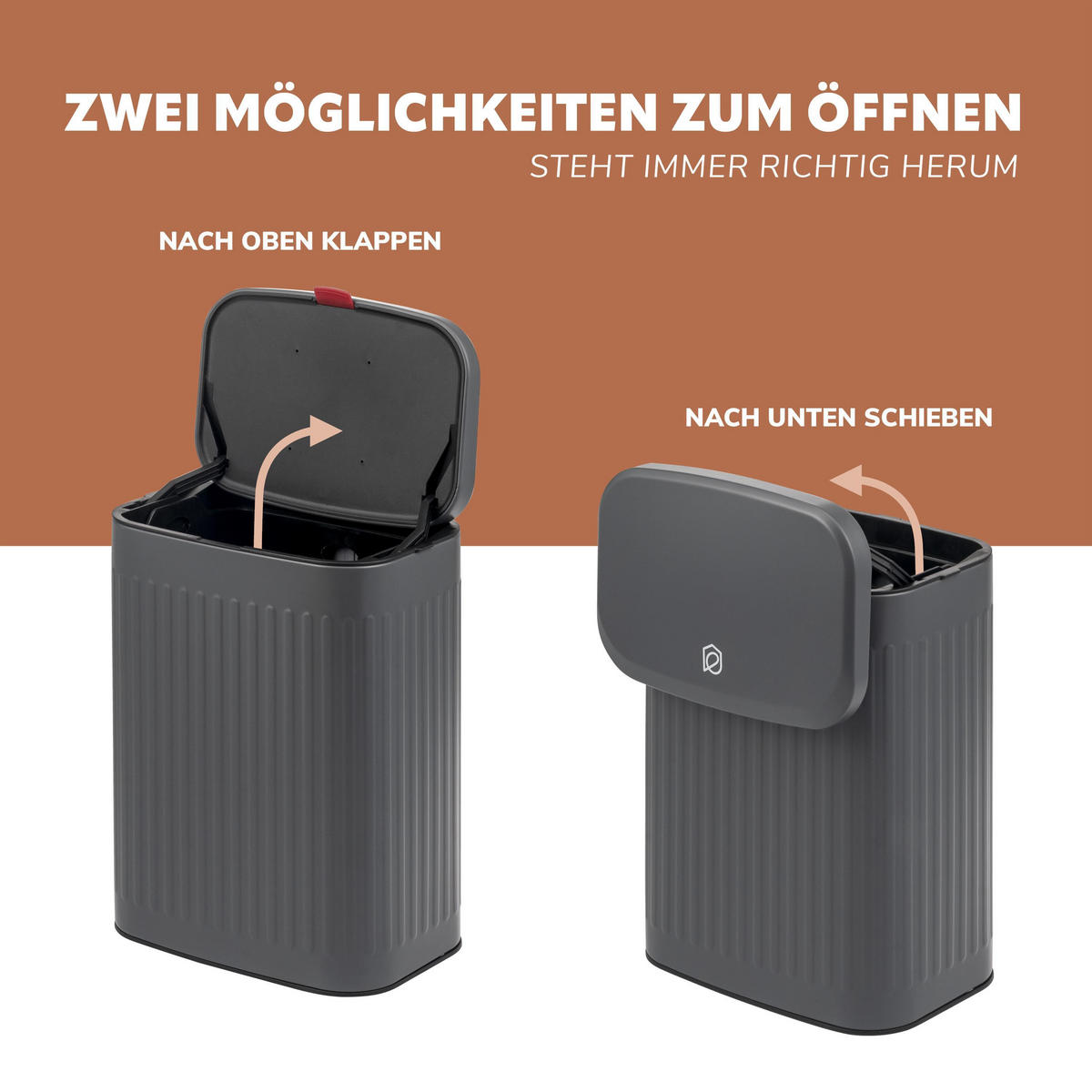 ABFALLEIMER 6 Liter, grau - Grau, Metall (22.5/31/16.5cm) - eluno