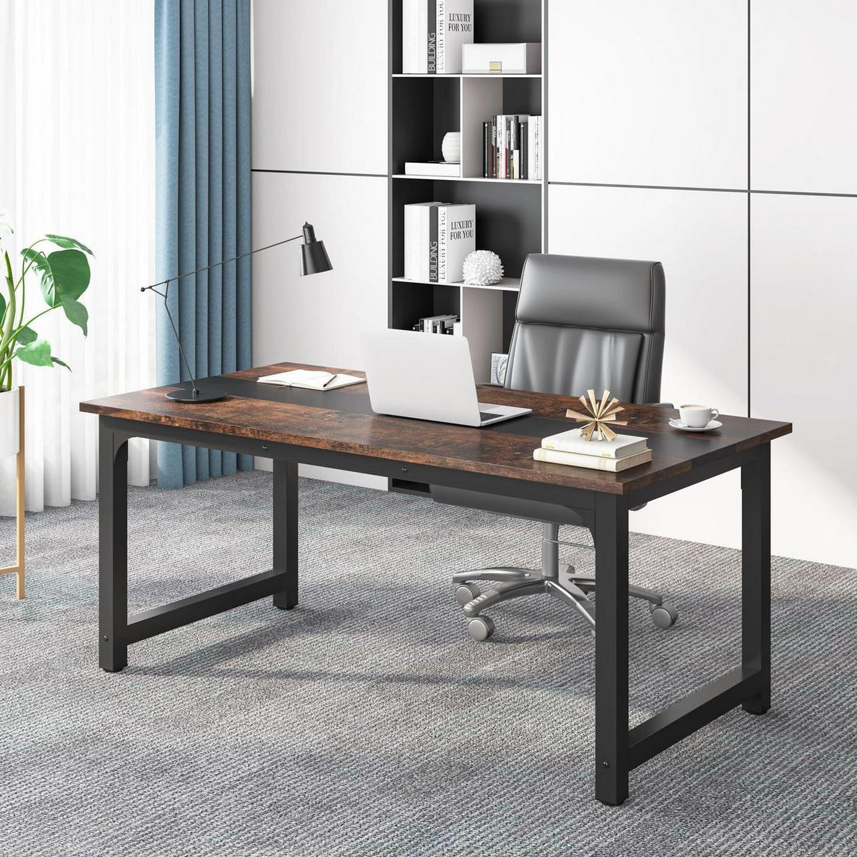 COMPUTERTISCH Rustikal/Schwarz 160 x 80 cm - Braun, Metall (75/160/80cm)
