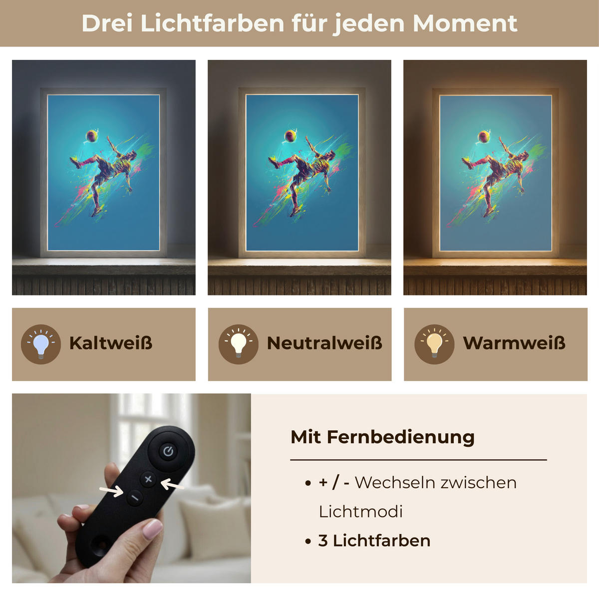 NACHTTISCHLAMPE MIT AKKU Fußballer - Farbspritzer - Farbenfroh - Ball 30x40 cm - Blau, Holzwerkstoff (8/30/40cm) - OnlyWow
