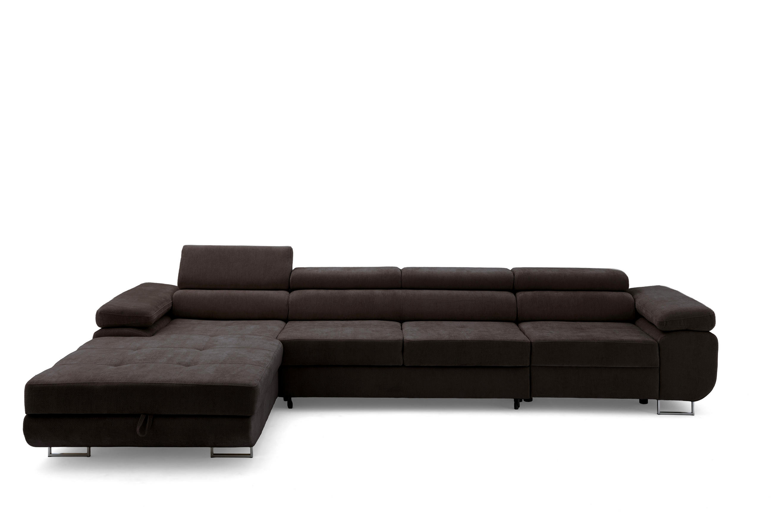 ECKSOFA ALONZO MAXI Links mit Schlaffunktion 125x195 Chenille Dunkelbraun - Chromfarben/Dunkelbraun, Holz/Textil (350/203cm) - Muffo