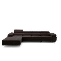 ECKSOFA ALONZO MAXI Links mit Schlaffunktion 125x195 Chenille Dunkelbraun - Chromfarben/Dunkelbraun, Holz/Textil (350/203cm) - Muffo