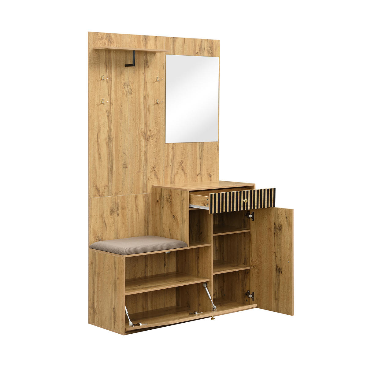 GARDEROBE mit Spiegel, Sitzbank und Stauraum - Sonoma Eiche, Glas/Holzwerkstoff (110/186/37cm) - Urban Meuble