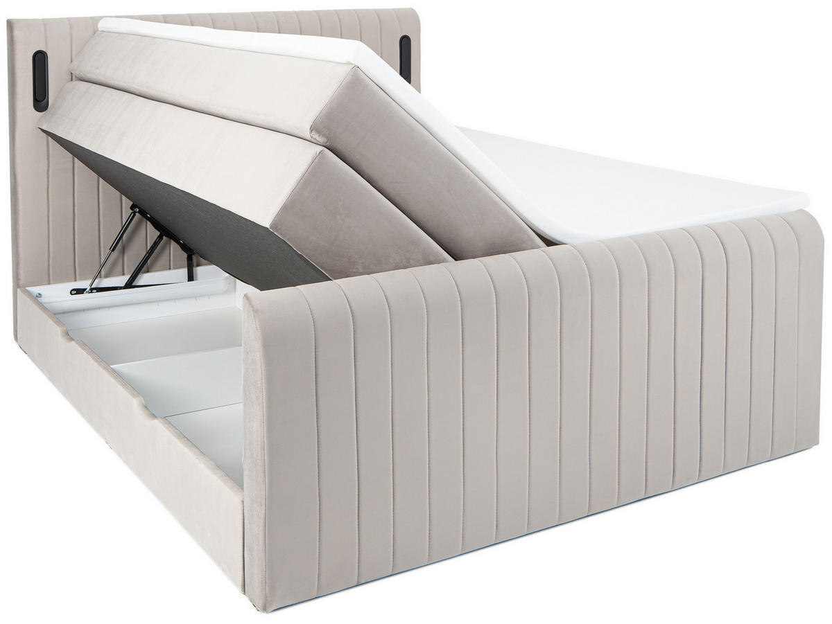BOXSPRINGBETT FLY beige 160/200 cm H3/H4 Samt - Beige, Textil (160/200cm) - wonello