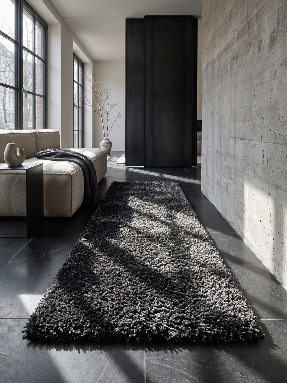 HOCHFLORTEPPICH RHEIN, einfarbig, aus Polypropylen, Anthrazit, 60 x 110 cm - Anthrazit, Textil (60/110cm) - KADIMA DESIGN