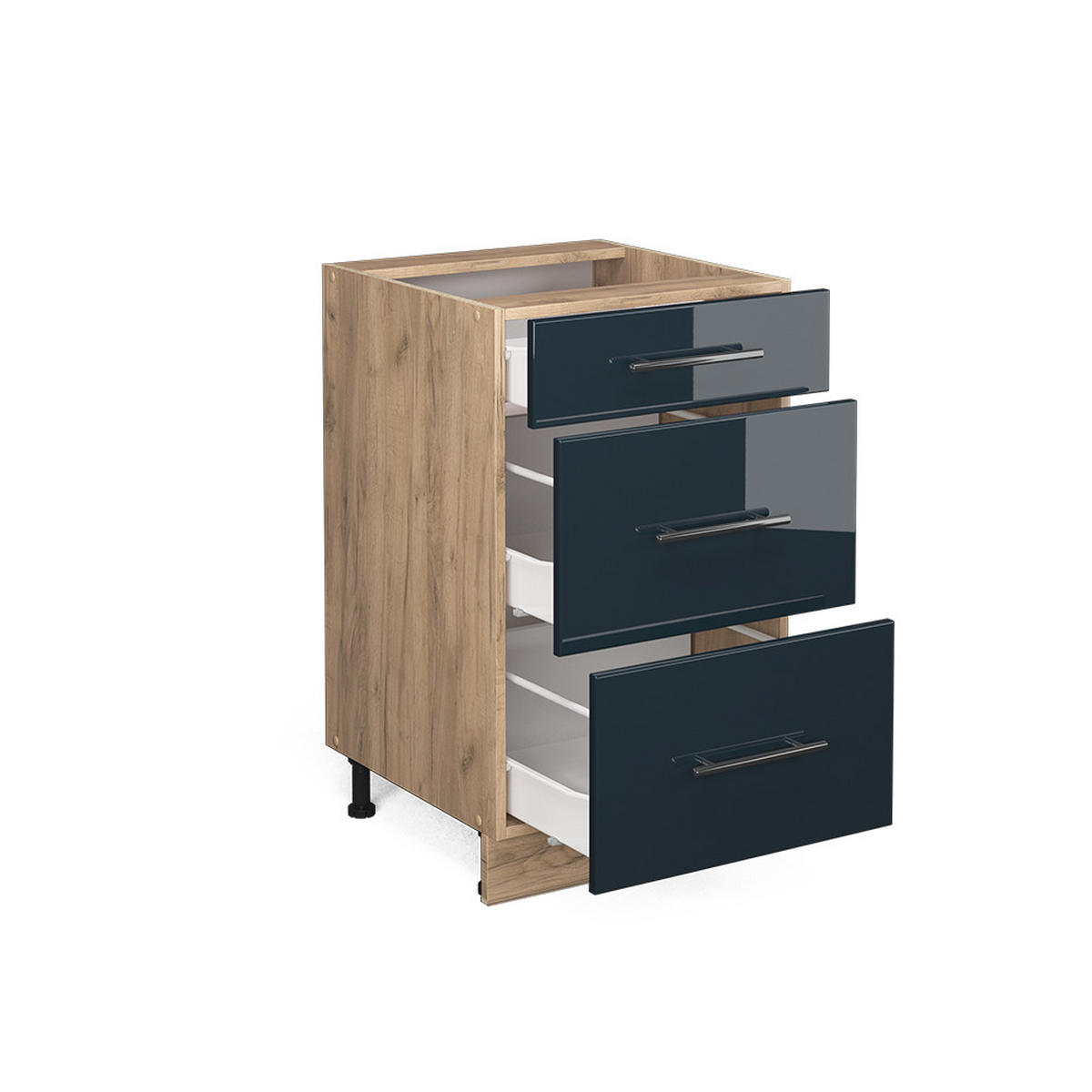 KÜCHENUNTERSCHRANK Fame-Line Dunkelblau Hochglanz 50 cm, AP Eiche - Eiche Wotan/Dunkelblau, Holzwerkstoff (50/82/60cm) - Vicco