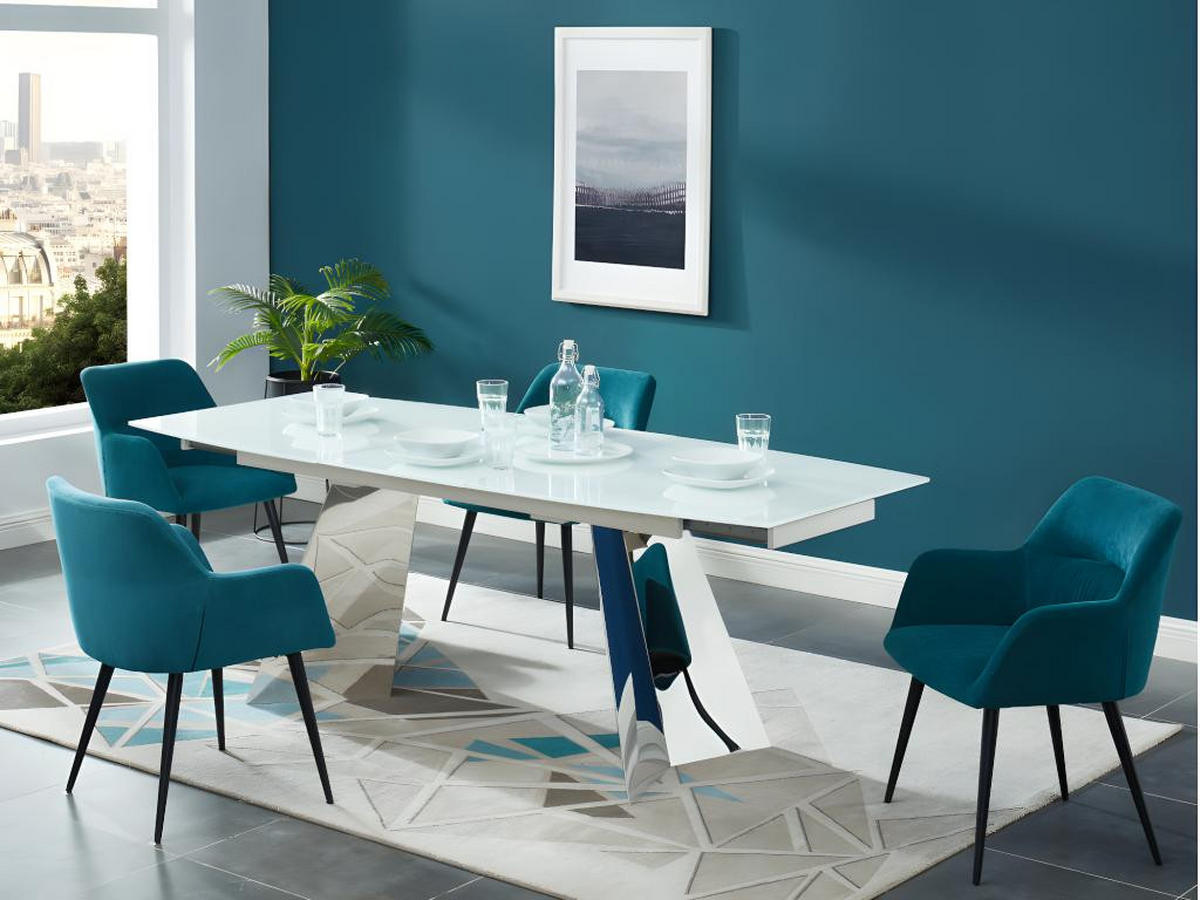 STUHL mit Armlehnen 2er-Set - Stoff & schwarzes Metall - Blau - HEKA - Blau, Textil (61/78/59.5cm) - Vente-Unique