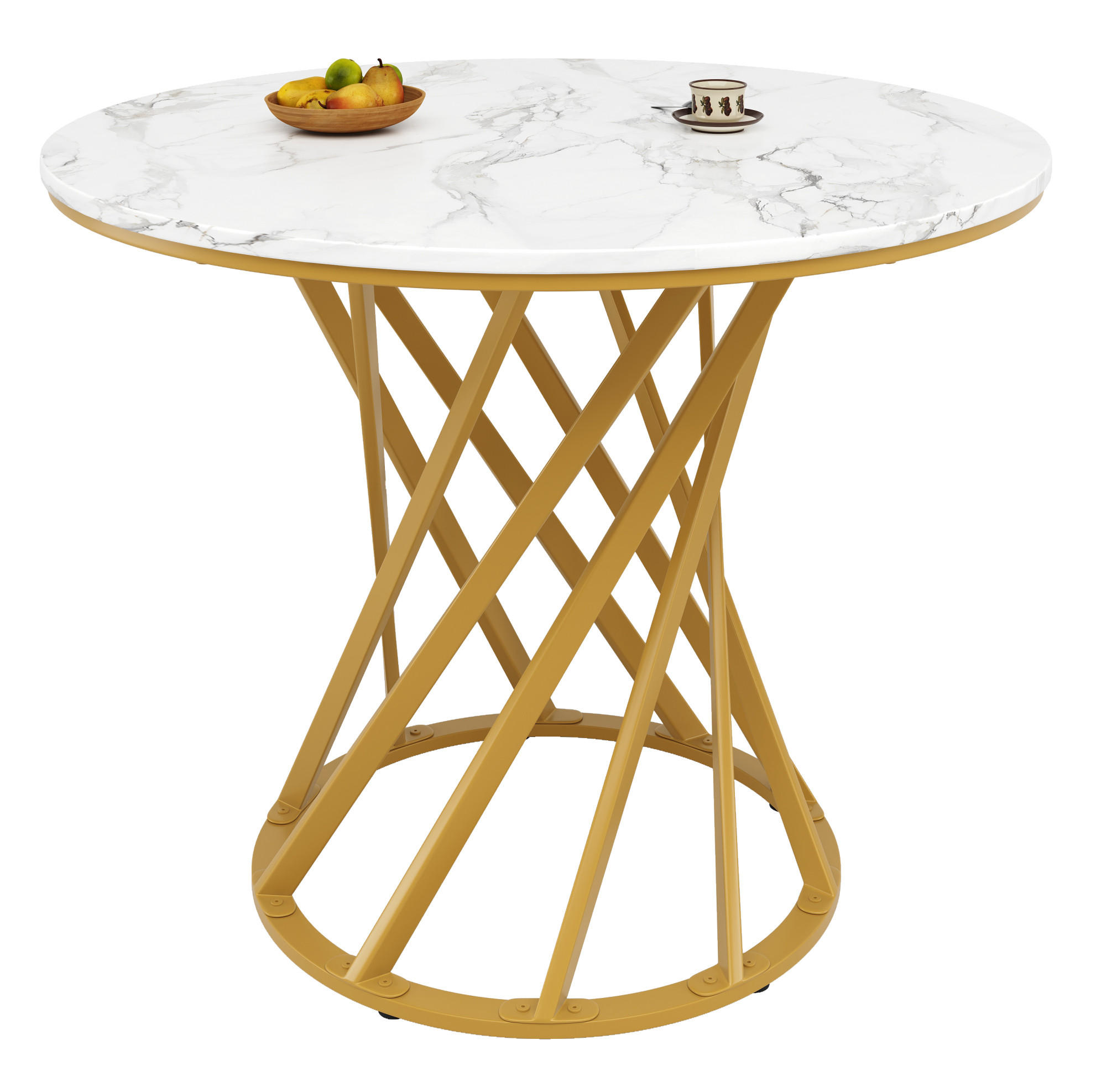 Redom JÍDELNÍ stůl 80/80/76 cm s MDF deskou a nastavitelnými nohami, Zlatá/Bílá