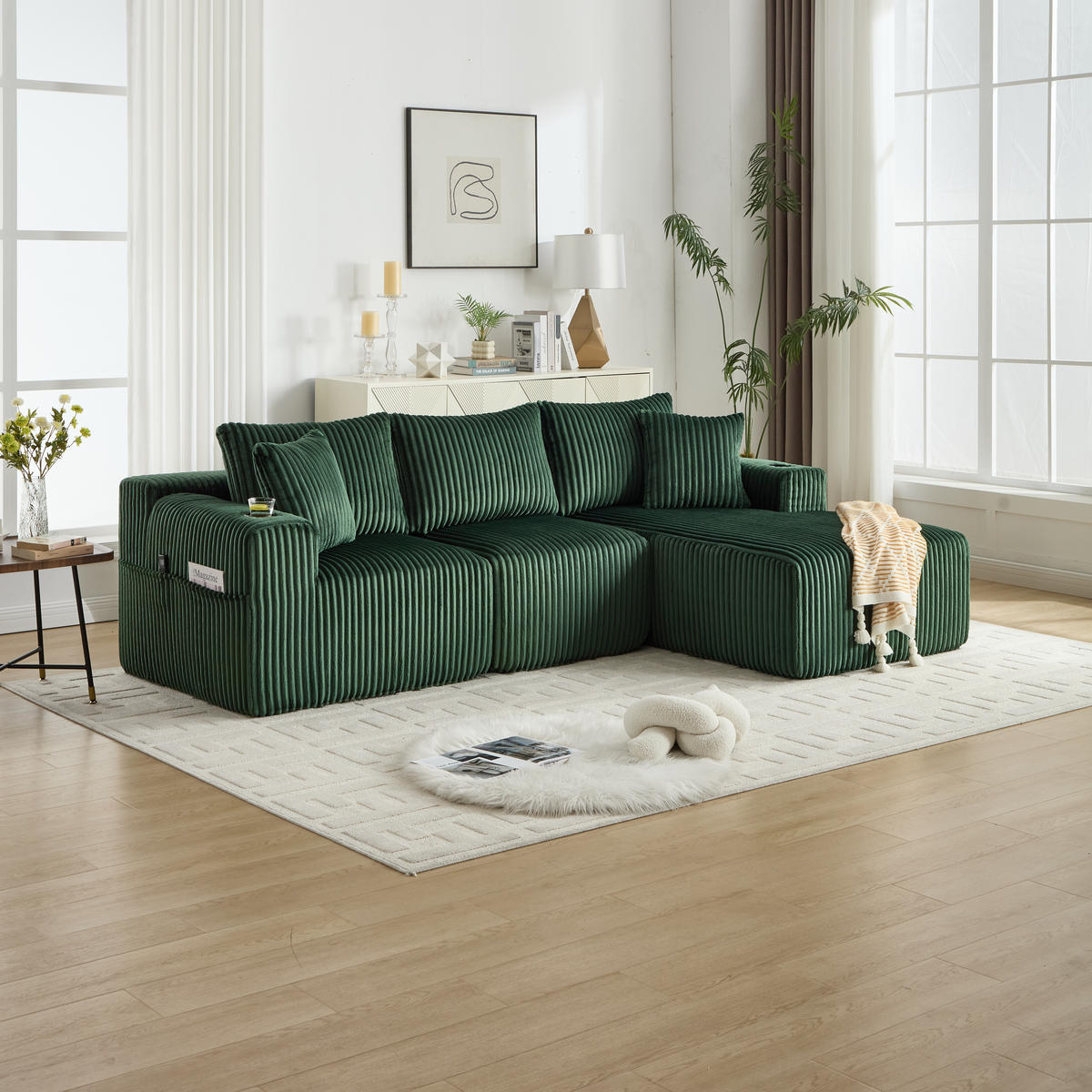ECKSCHLAFSOFA Modulares Sofa mit Schlaffunktion,Chaiselongue + Zweisitzer,Grün - Grün, Textil (257/160cm) - LVHOM