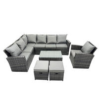 LOUNGEMÖBEL-SETS mit Couchtisch Sofa Polyrattan Dunkelgrau 9-Sitzer - Dunkelgrau/Grau, Glas/Kunststoff - Fimous