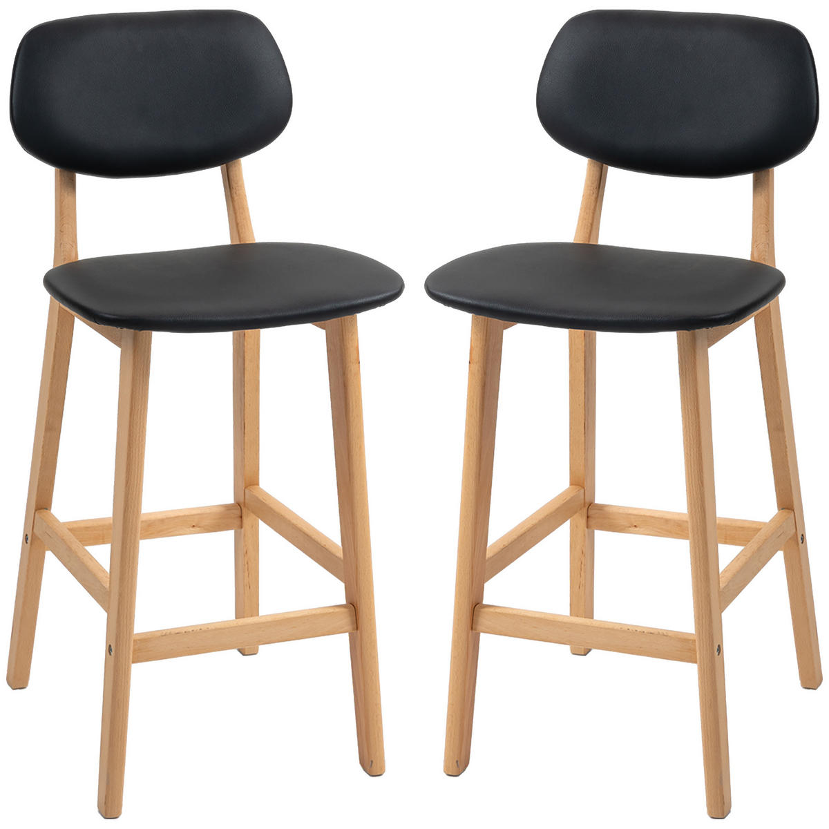 BARHOCKER 2er-Set DE-14741 mit Rückenlehne & Holzbeinen Schwarz - Schwarz, Holzwerkstoff (47/92/42cm) - ComfortXL