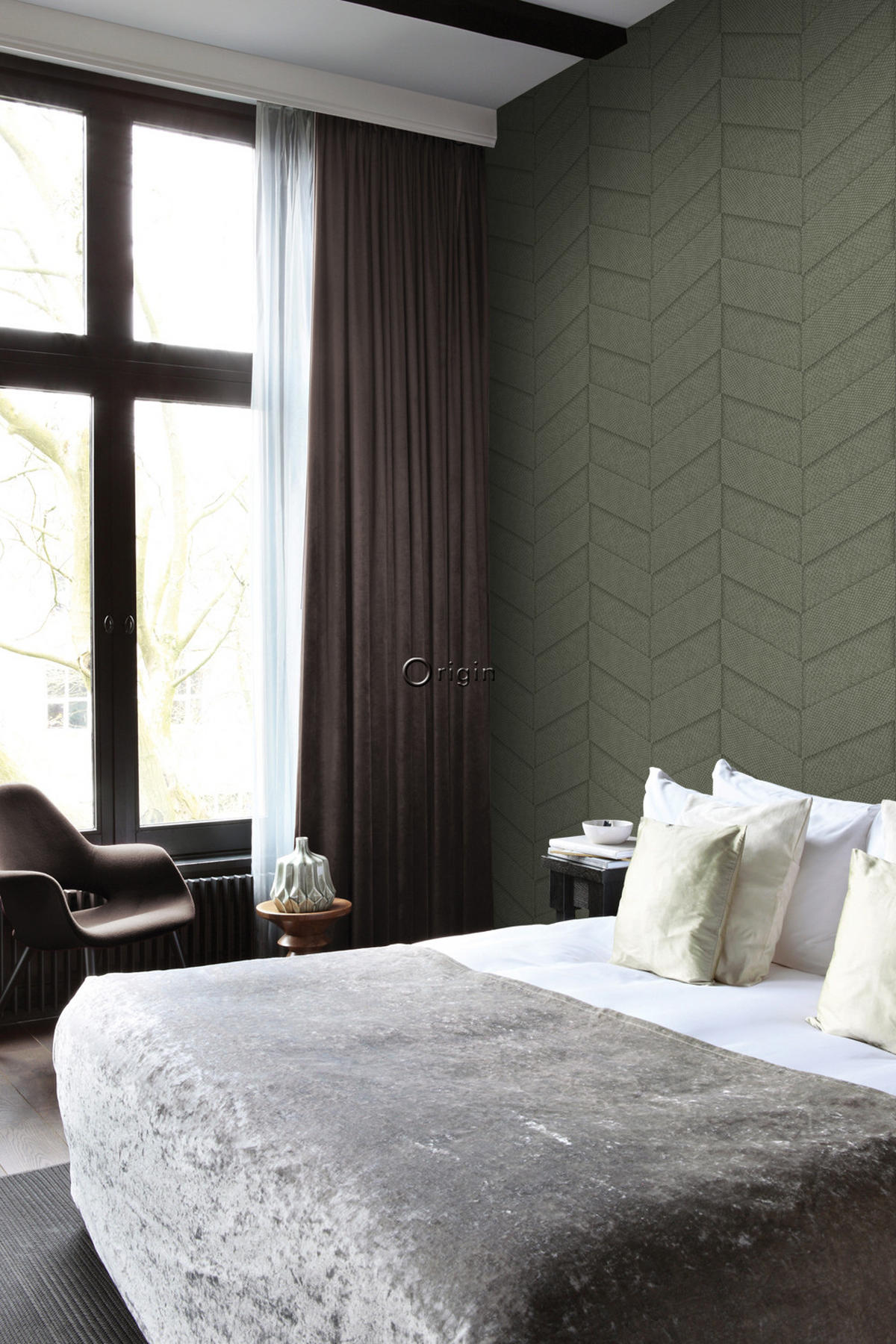 TAPETE Fliesenmuster mit Schlangenhaut-Motiv 53 cm x 10.05 m - Grau, Papier (53/1000cm) - Origin Wallcoverings