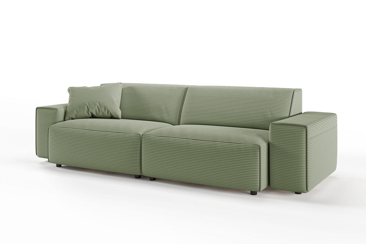 SOFA RANI Grün Cord - Schwarz/Grün, Kunststoff/Textil (256/71/101cm) - KAWOLA