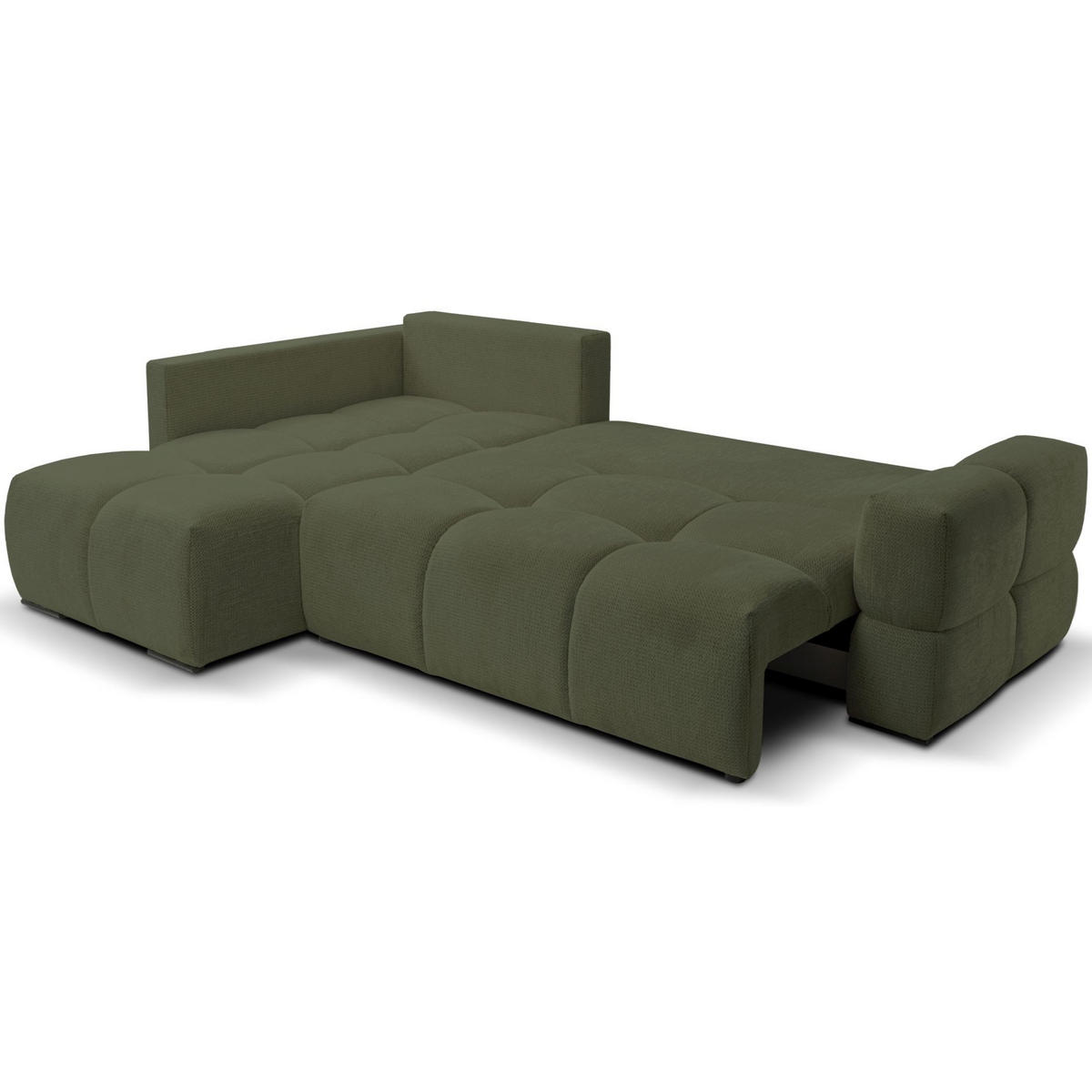 ECKSOFA Taremi mit Chenillebezug Olivgrün, beidseitig - Schwarz/Olivgrün, Textil (267/185cm) - Selsey