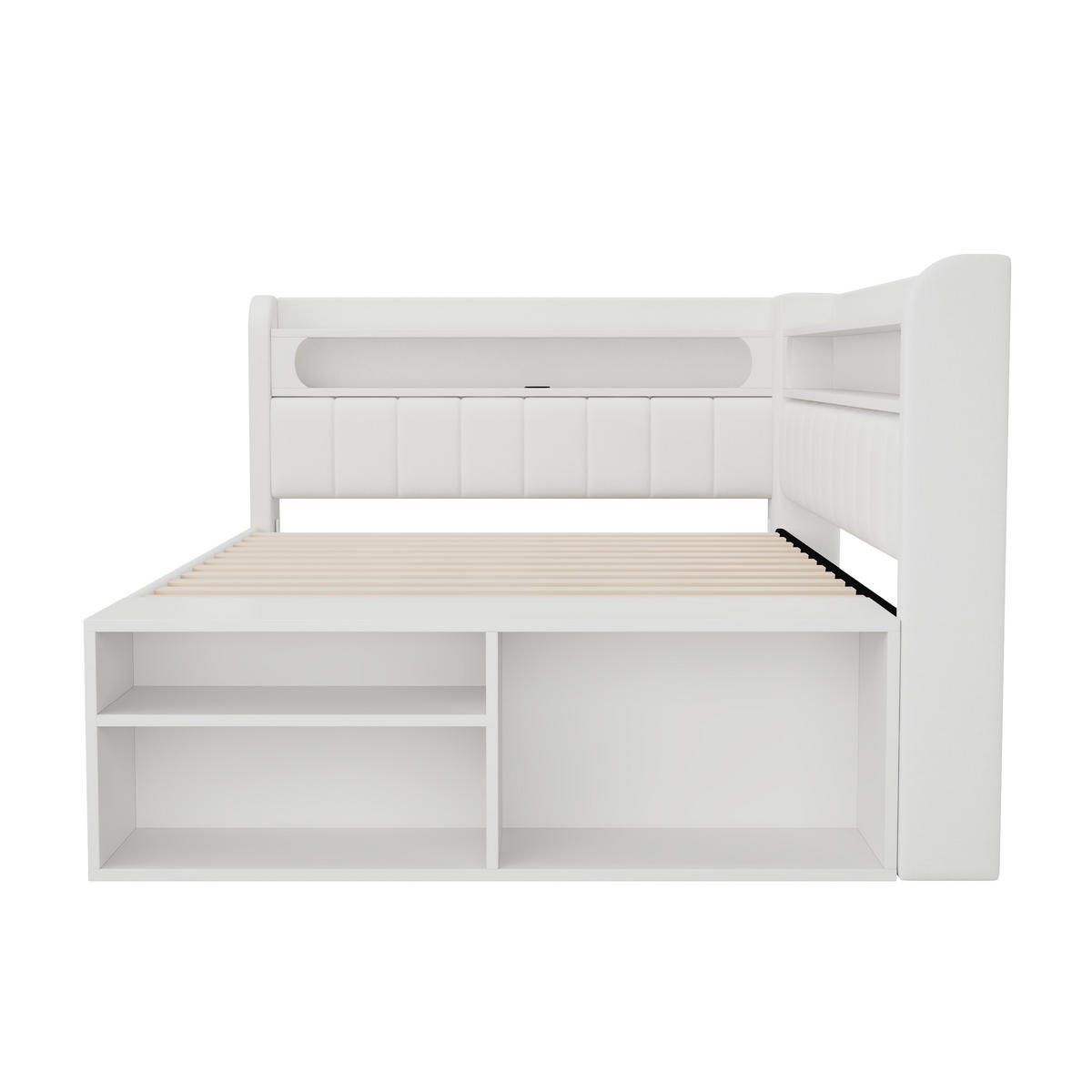 TAGESBETT mit USB und LED 90x200 cm Weiß mit Schuhschrank - Weiß, Holz (90/200cm) - Meubliv