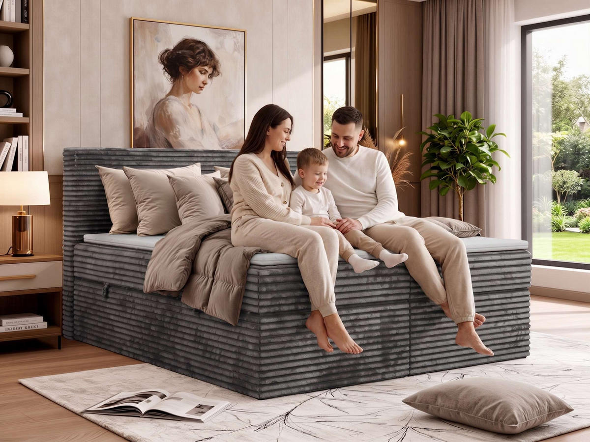 BOXBETT TILION 200/200 - Beige Cord - Topper T25 - H4 - Beige, Textil (200/200cm) - MKS