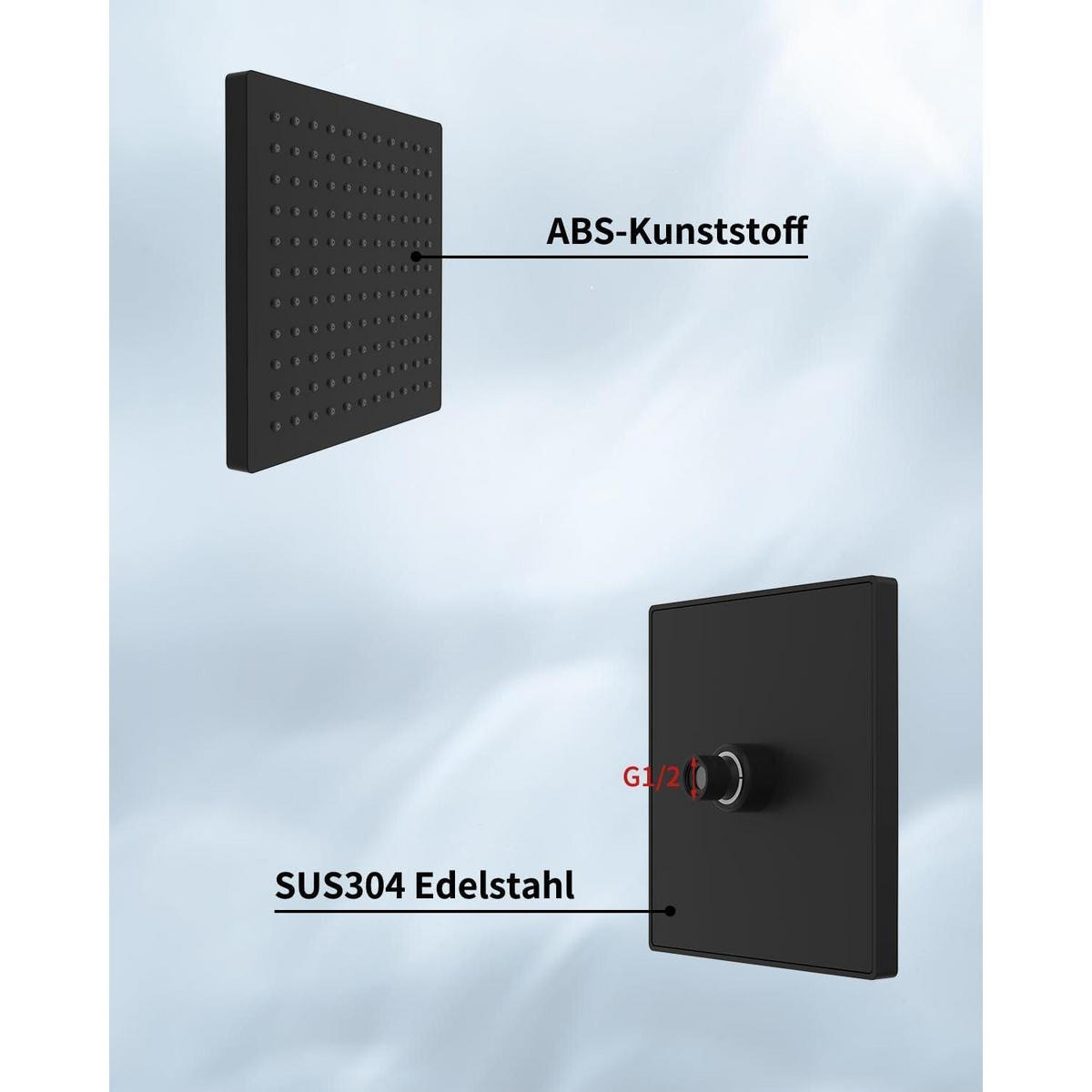 REGENBRAUSE Duschkopf 20 cm Schwarz - Schwarz, Metall (20/12.7/12.7cm)