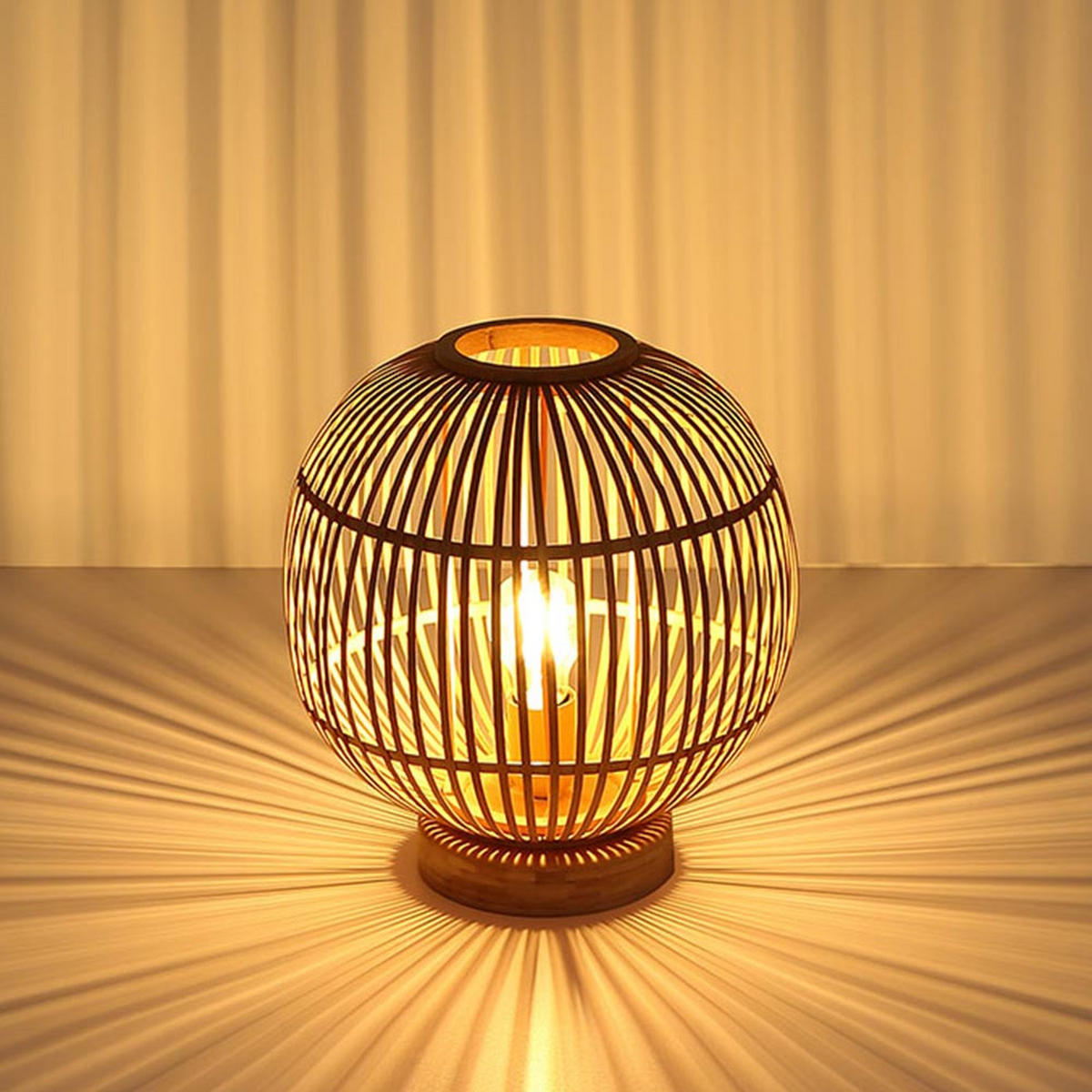 LED TISCHLEUCHTE Hildegard Braun Bambus - Braun, Holz (30/30/33.5cm) - Globo Lighting