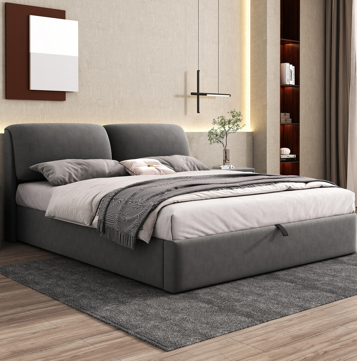 POLSTERBETT 180/200 cm aus Samt mit Bettkasten und 3 Schubladen Grau - Grau, Textil (180/200cm) - Modenvie