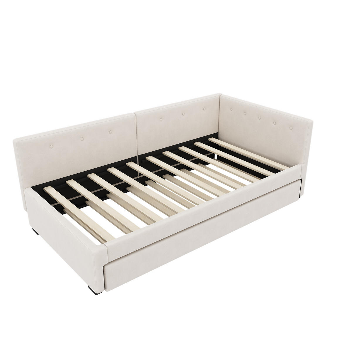 DENNÁ posteľ 90/200 cm béžová s výsuvným lôžkom zo zamatu a MDF - béžová, textil (90/200cm) - OKWISH