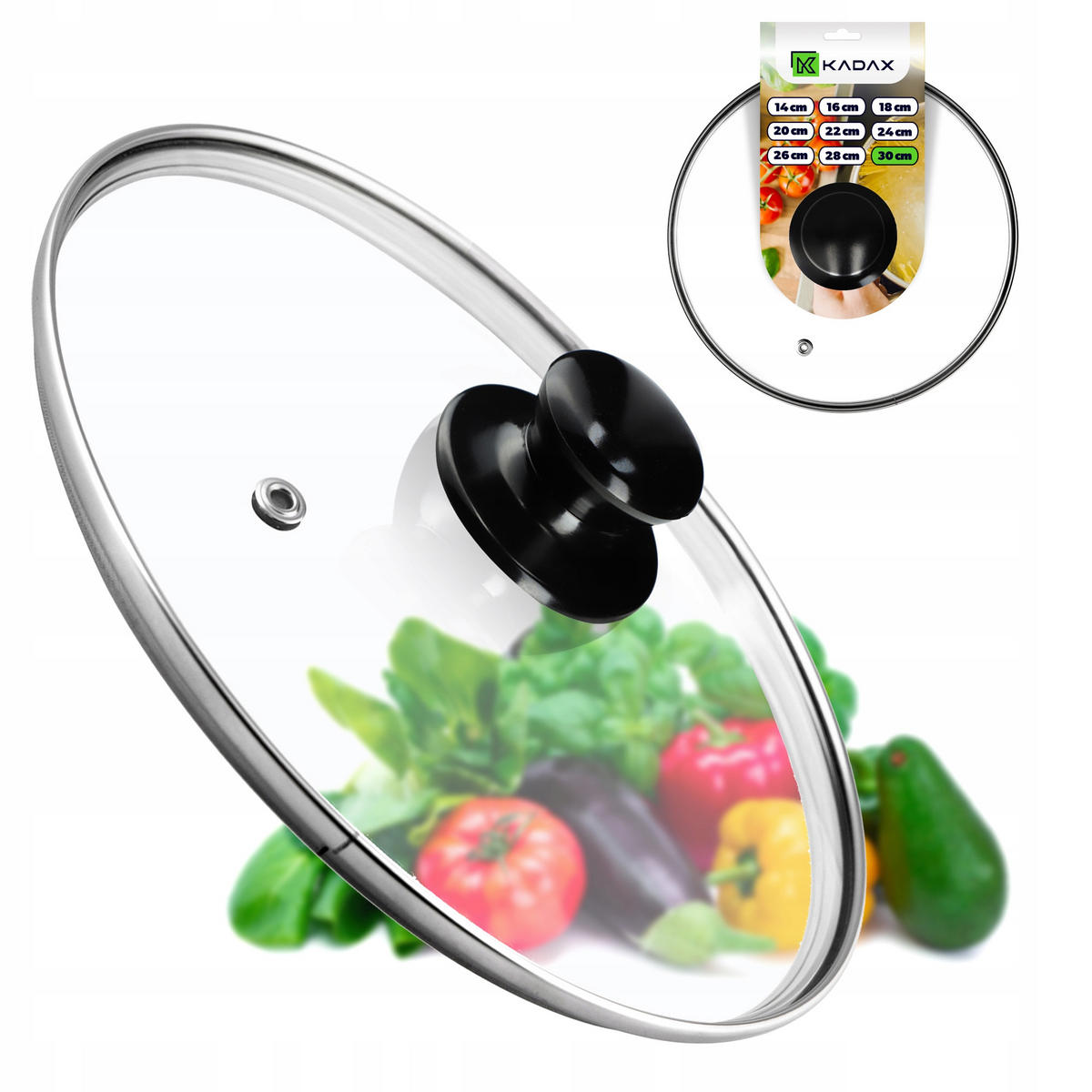 DECKEL mit schwarzem Griff, 30 cm, 1 Stück - Transparent, Glas/Kunststoff (30cm) - KADAX