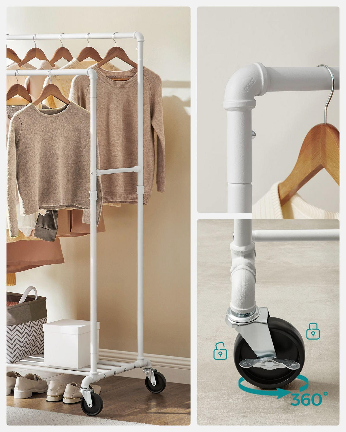 KLEIDERSTÄNDER BUJUMBURA - Weiß, Metall (59/162/100cm) - Hansiro