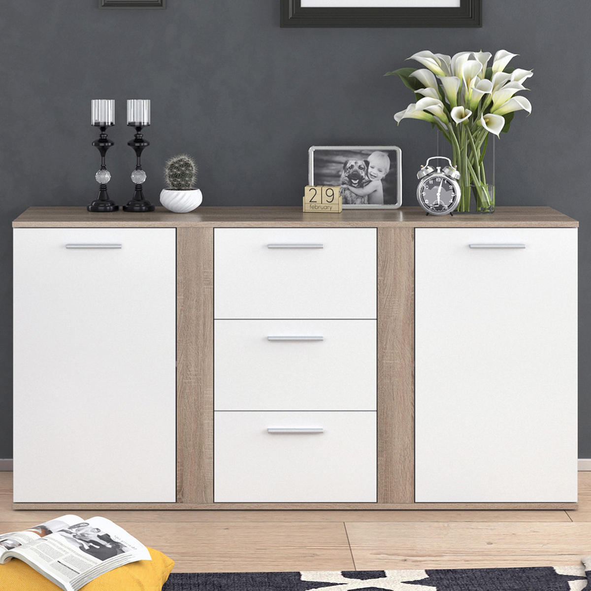 KOMMODE Novelli Sonoma 155 x 80 cm mit Schubladen - Sonoma Eiche, Holzwerkstoff (40/80/155cm) - Vicco
