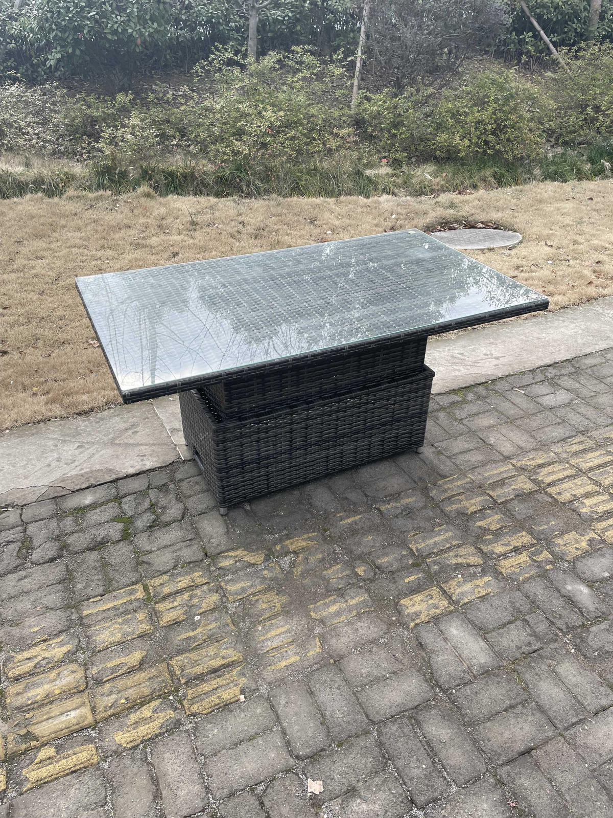 GARTENTISCHGRUPPE Polyrattan 10-Sitzer - Dunkelgrau/Grau, Glas/Kunststoff - Fimous