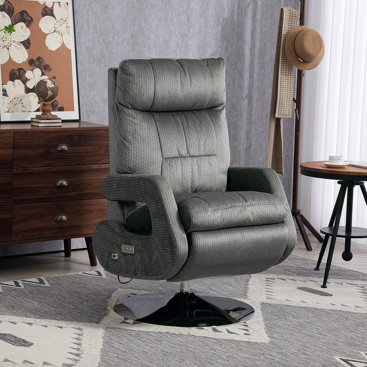 RELAXSESSEL elektrisch mit Liegefunktion, Dunkelgrau - Dunkelgrau, Textil (69/124/84cm) - HOMCOM