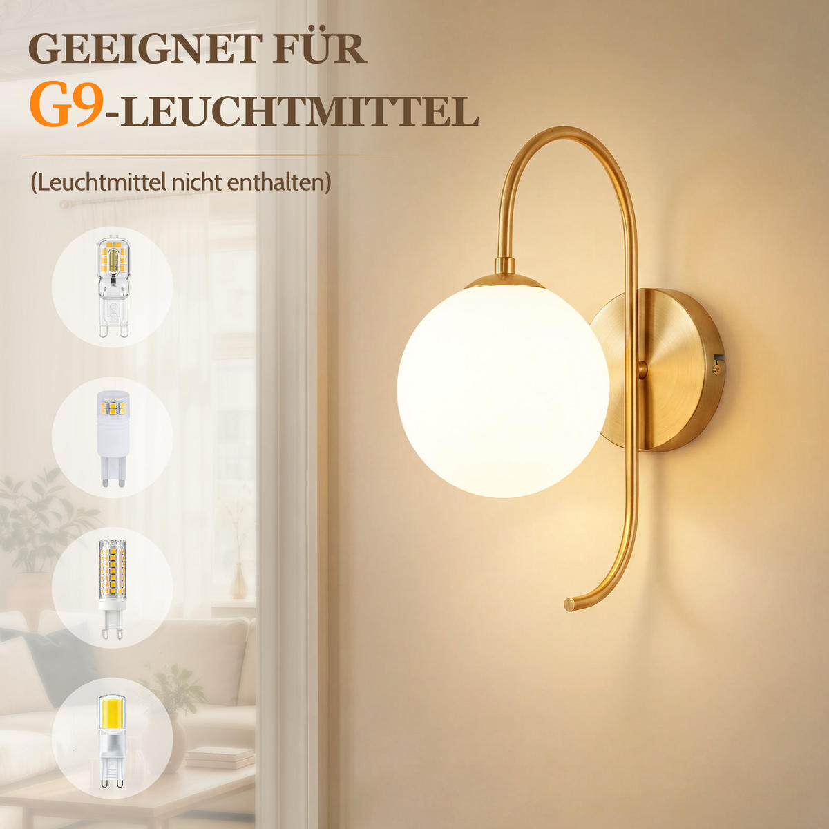 WANDLEUCHTE Thromar 26/15/36 cm - Goldfarben/Weiß, Glas/Metall (15/36/26cm) - ZMH