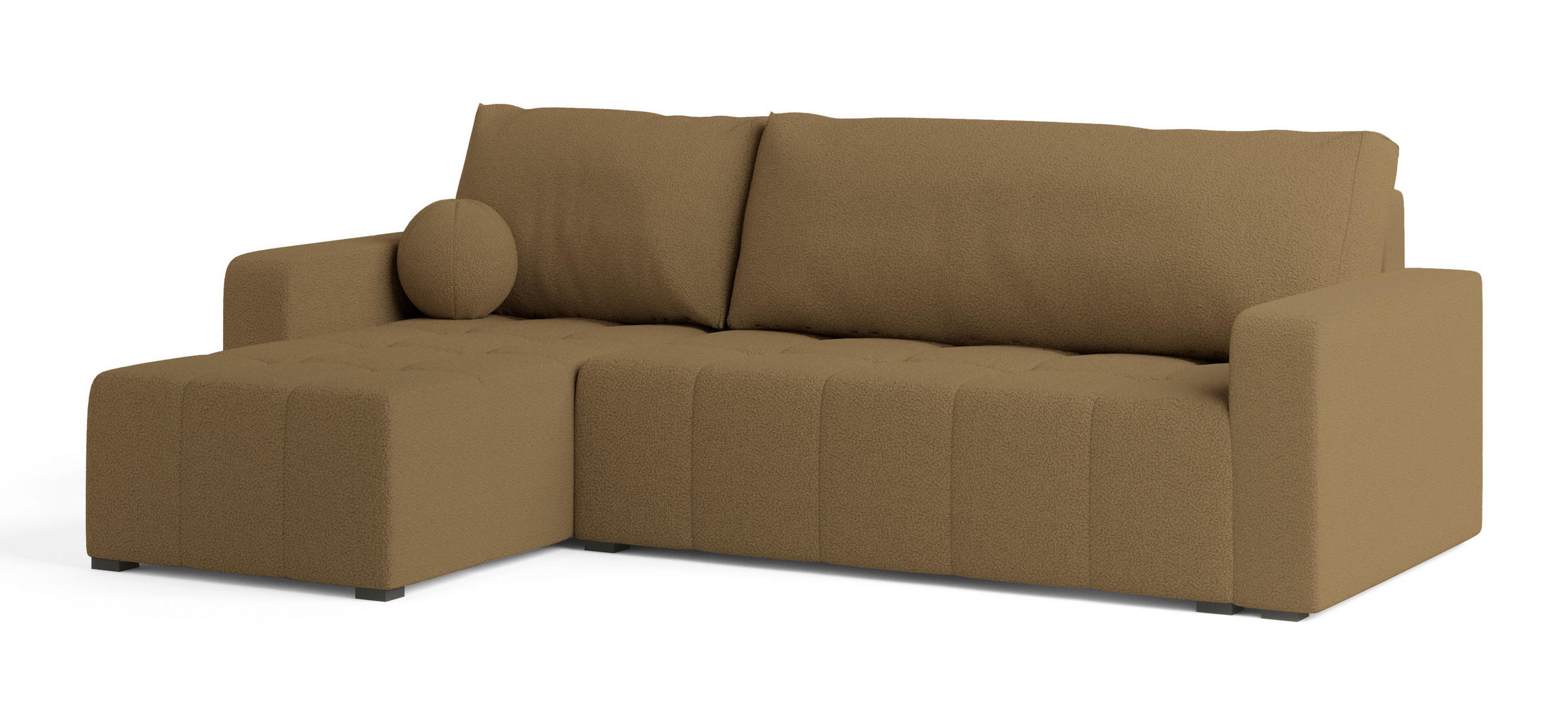 ECKSOFA VOLIRA Orange Boucle-Stoff mit Schlaffunktion - Orange, Holz (230/143cm) - MASSENO