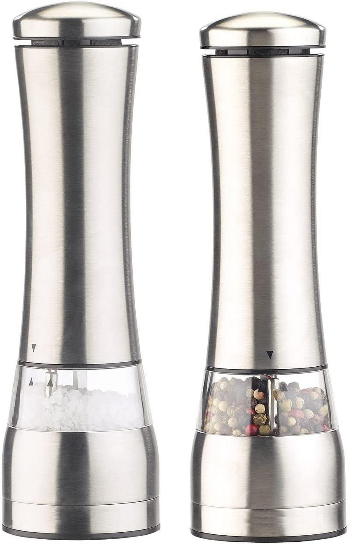 SALZ & PFEFFERMÜHLEN-SET – Elektrisch, 2er Set, Edelstahl & Acryl, Einstellbares Keramik-Mahlwerk, LED-Spot, Präzises Mahlen & Dosieren - Silberfarben, Metall (12/9/25cm) - Zwilling