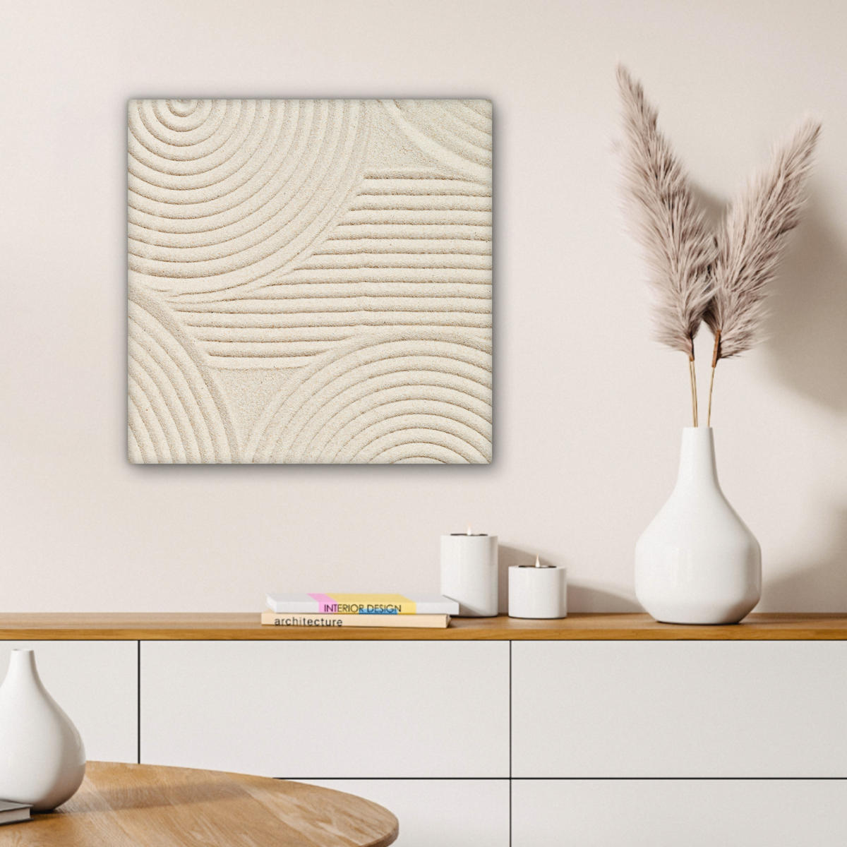LEINWANDBILD Muster - Abstrakt - Weiß Wandbild Wohnzimmer 50x50 cm - Beige, Textil (50/50cm) - MuchoWow