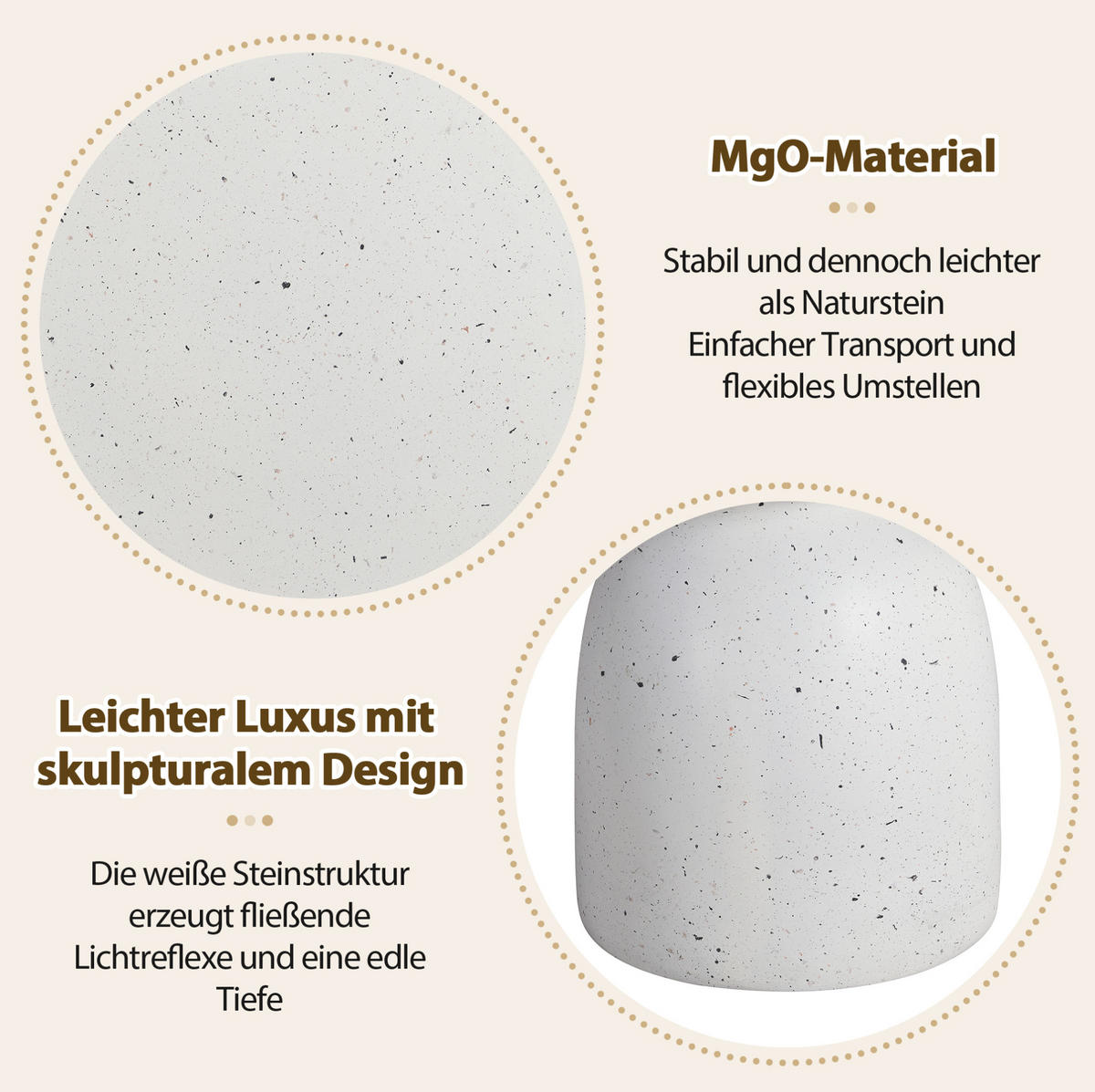 BEISTELLTISCH 45/45/52 cm weiß aus Magnesiumoxid für Innen- und Außenbereich - Weiß, Metall (45/45/52.5cm) - OKWISH