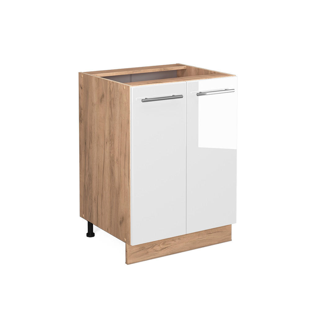 KÜCHENUNTERSCHRANK Fame-Line Weiß Hochglanz 60 cm ohne AP - Weiß Hochglanz/Eiche Wotan, Holzwerkstoff (60/82/51.6cm) - Vicco