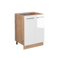 KÜCHENUNTERSCHRANK Fame-Line Weiß Hochglanz 60 cm ohne AP - Weiß Hochglanz/Eiche Wotan, Holzwerkstoff (60/82/51.6cm) - Vicco